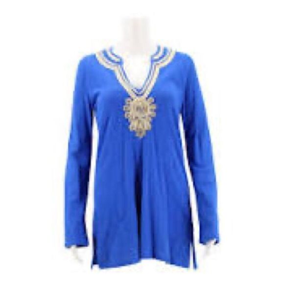 Lilly Pulitzer Royal Blue with Gold Accent Emerson TunicTop - Picture 3 of 16